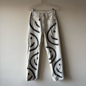 Cider White Boot Cut Jeans with Black Graffiti Smile Design